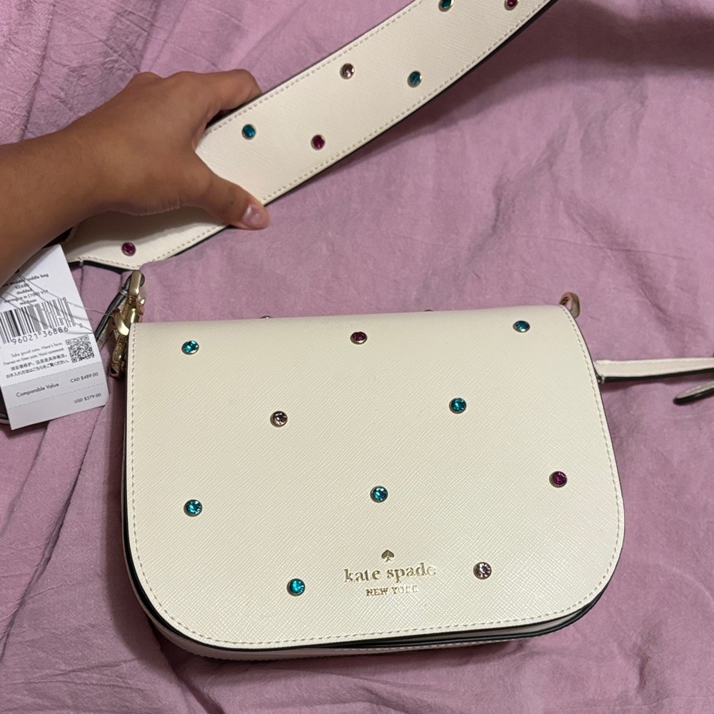 Kate Spade White Crossbody Bag with Colorful Studs